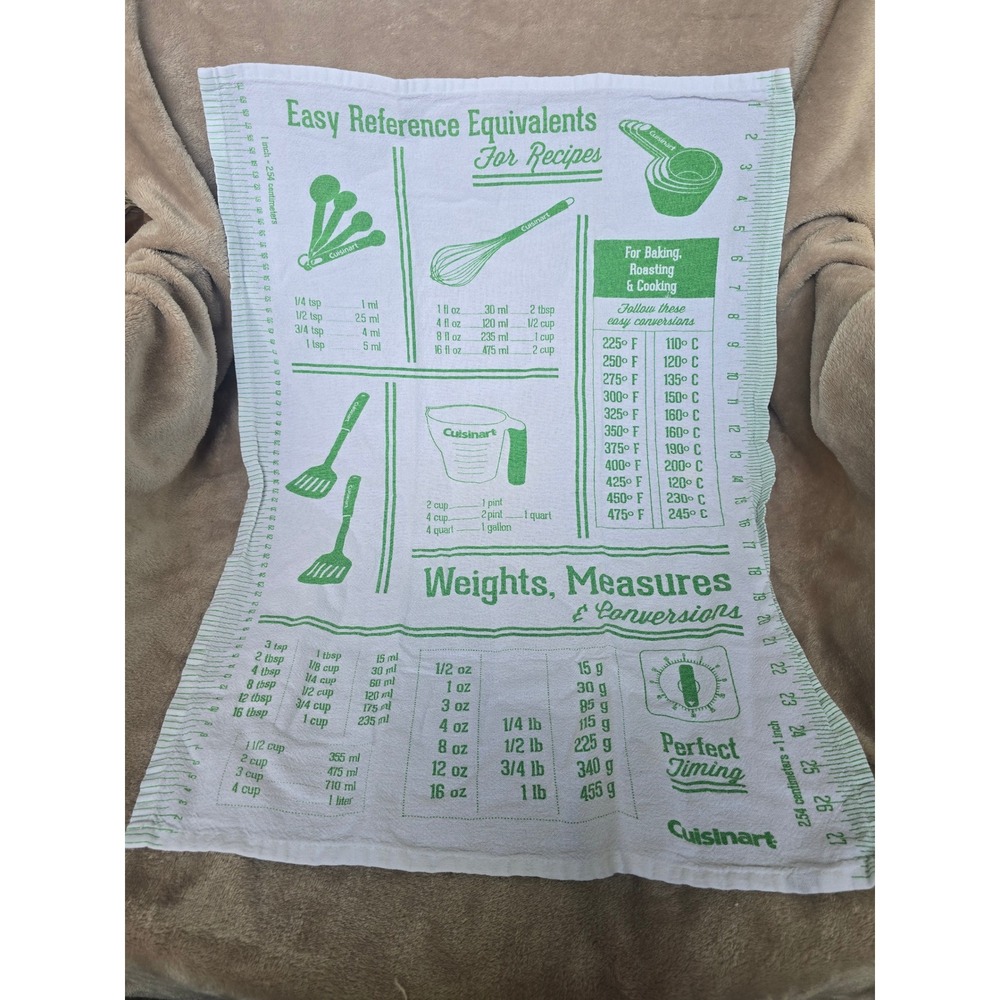 Cuisinart Kitchen Tea Towel Green White Measurement Conversion Reference Chart